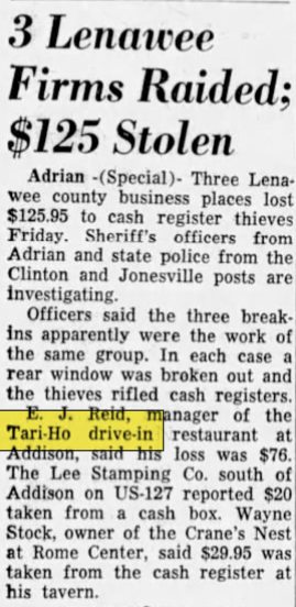 Tari-Ho Drive-In - Aug 31 1957 Article (newer photo)